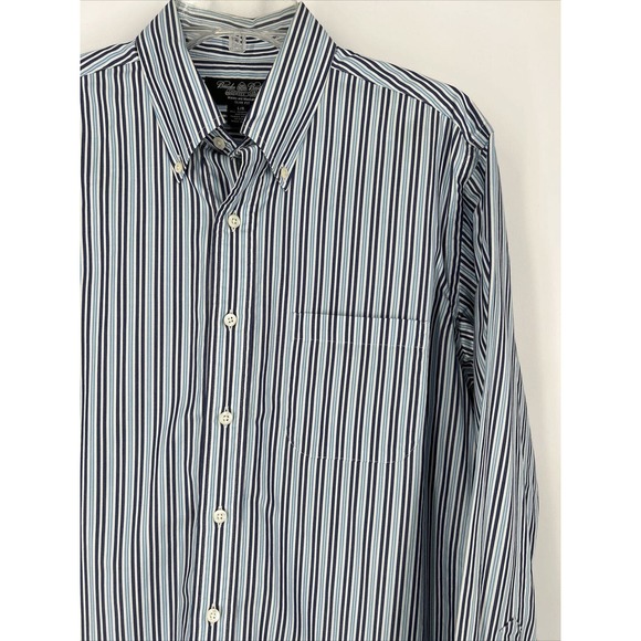 Brooks Brothers‎ Shirt L Blue Stripe Country Club Slim Fit Button Down Men - Picture 1 of 7